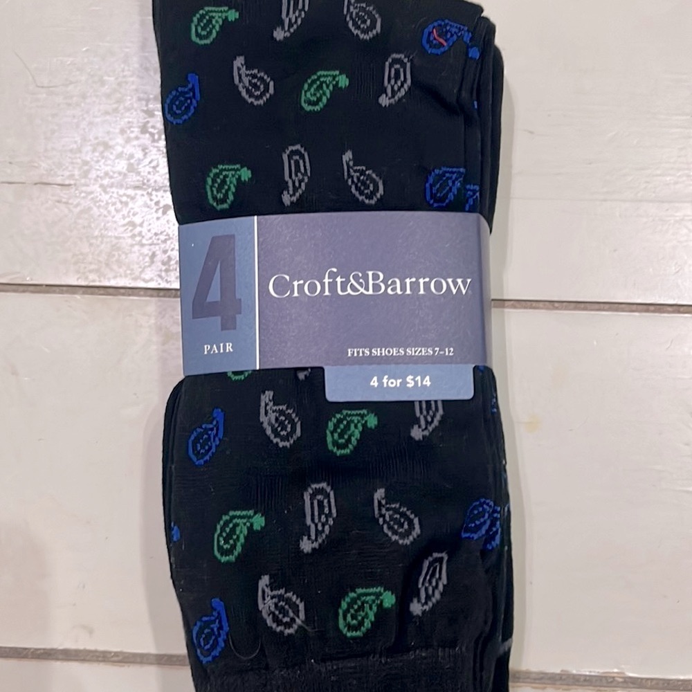 Mens 4Pk Dress Socks 🧦 Black Combo size 7-12 Spandex Stretch Odor Resistant